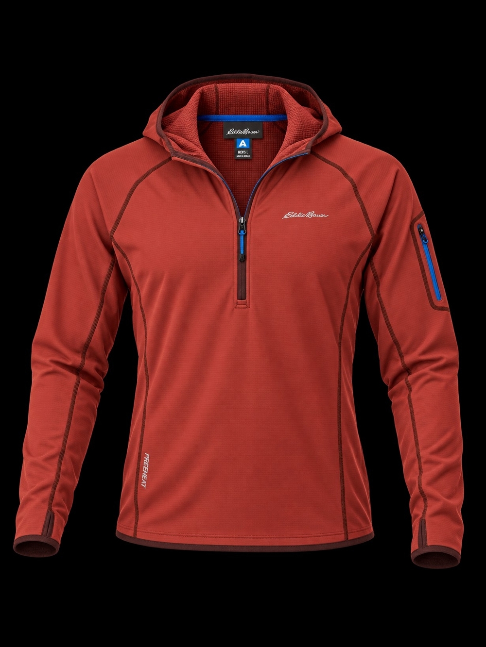 Eddie Bauer First Ascent FreeHeat Grid Fleece Hooded 1/2 Zip Pullover Men's L